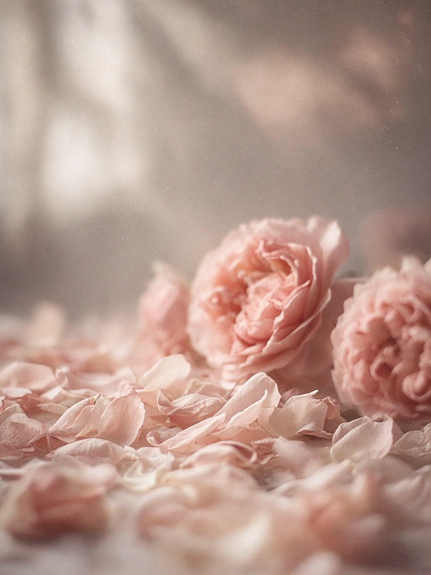 Blush roses in soft haze